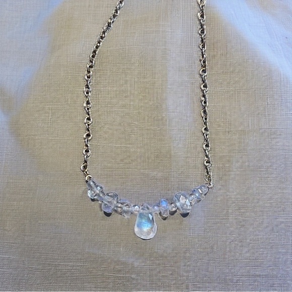 Genuine Rainbow Moonstone Necklace! 925 stamped silver rolo chain. - Picture 7 of 12